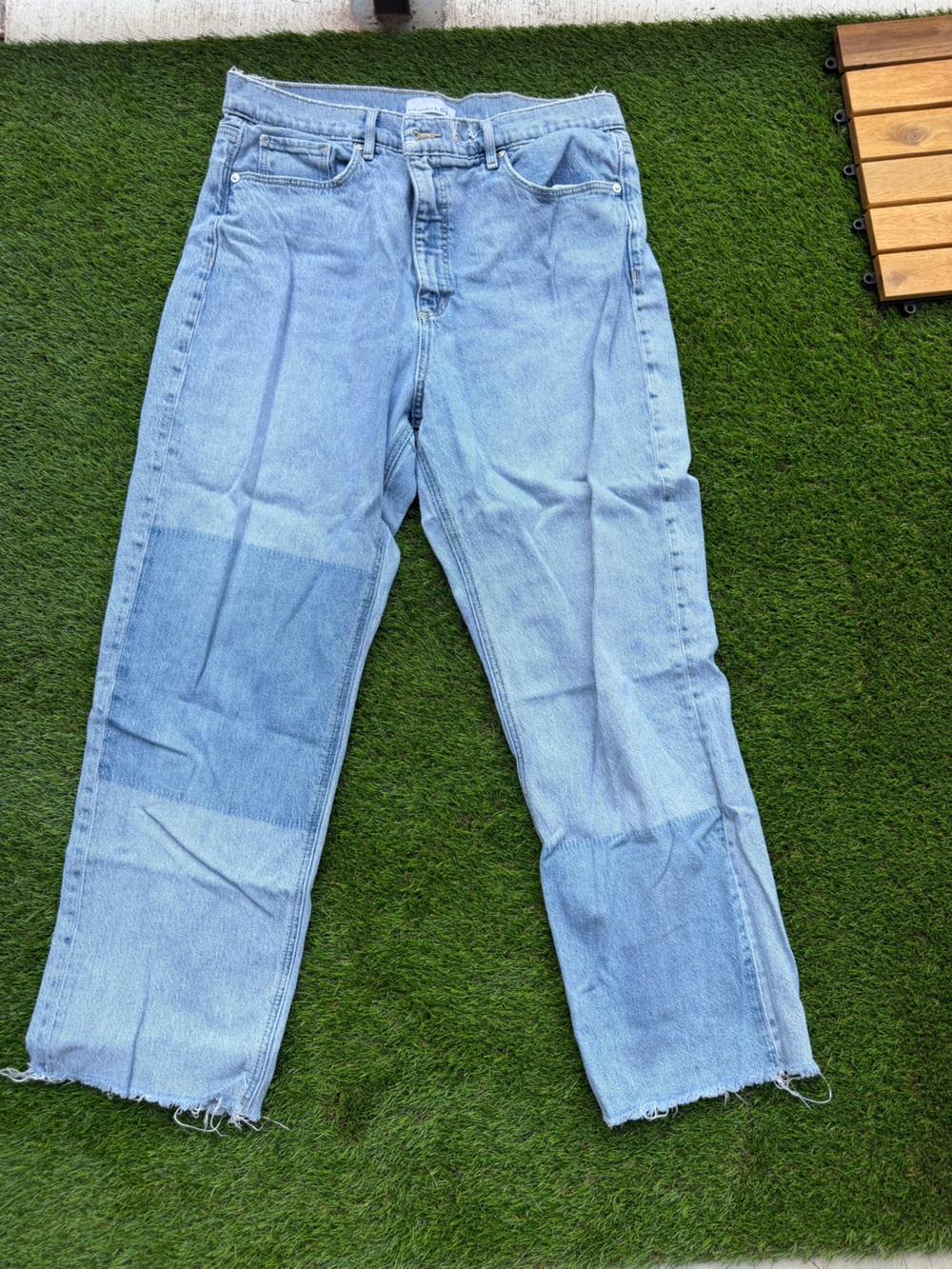 LOFT Light Blue Straight Leg Jeans with Frayed Hem